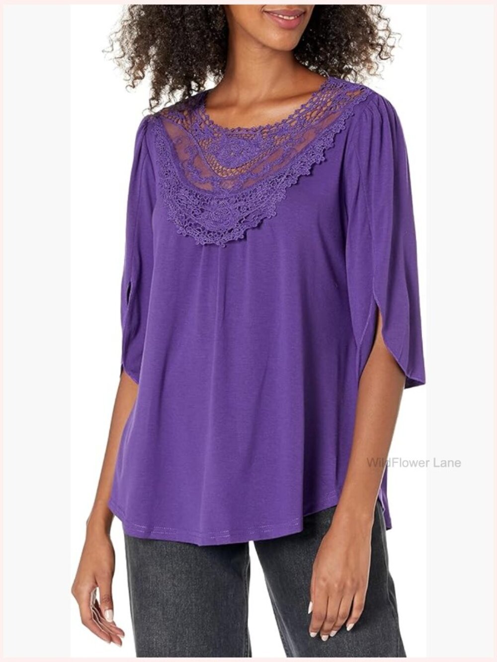 3/4 Bell Sleeve Lace Pleated Tunic Blouse for Work